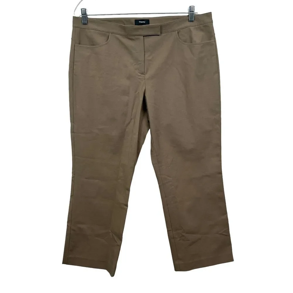 Theory Womens Crop Pants Stretch Straight Flat Front Slash Pockets Taupe Sz 12* - Picture 1 of 6